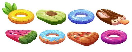 Set of swimming inflatable rings and mattresses vector