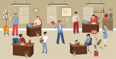 Angry boss shout on employees in office vector