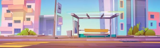 Bus stop with shelter on city street vector