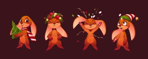 Set of Christmas bunnies isolated on background vector