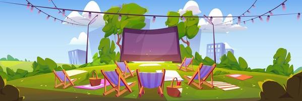 cine al aire libre en la vista del paisaje del parque de la ciudad de verano vector