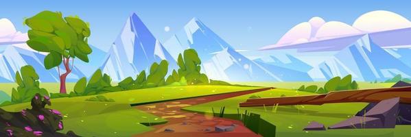 Cartoon nature mountain landscape with rural road vector