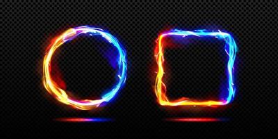 Neon frames with fire and ice energy effect vector