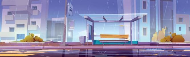 City bus stop at rainy weather, commuter station vector