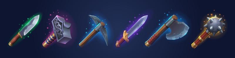 Viking weapons set for computer game on background vector