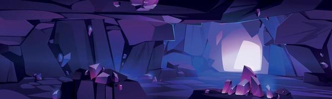 Amethyst mine tunnel inside view, mysterious cave vector