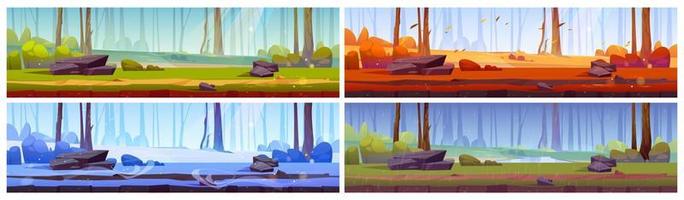 Cartoon nature seasons landscape backgrounds set vector