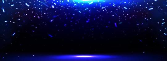 Empty stage with spotlight and falling blue sparks vector