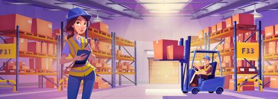Warehouse workers, storehouse, freight storage vector