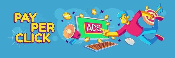 Pay per click banner, ads, ppc business concept vector