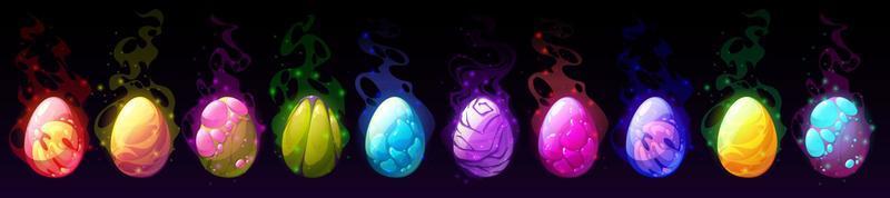 Cartoon dragon eggs with glowing sparkles set vector