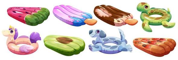 Set of inflatable mattresses and swimming rings vector