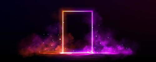 Neon light frame on water surface and smoke clouds vector