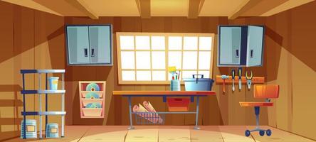 Garage interior with workbench and tools vector