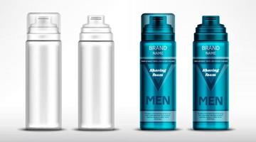 Men shaving foam bottles mockup, cosmetics tubes vector