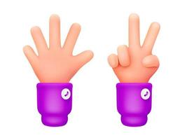 3d renderizado, cuente las manos mostrando cinco o dos dedos vector