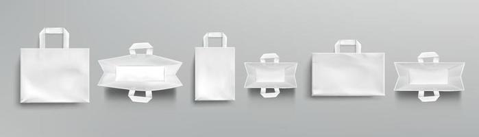 Paper shopping bags top and front view mockup vector