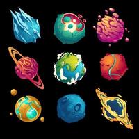 Fantastic planets cartoon galaxy ui game asteroids vector