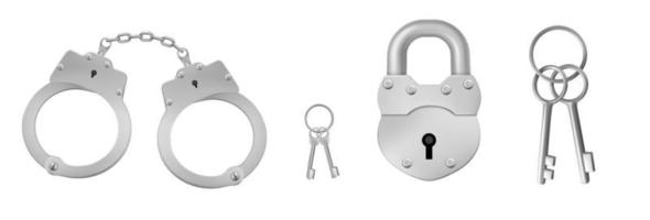 Metal handcuffs and padlock with keys vector