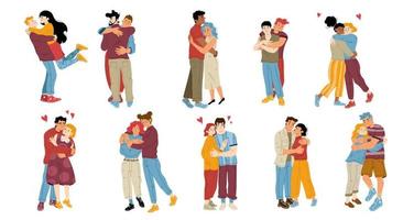 Set of people hug, love, homosexual couple embrace vector