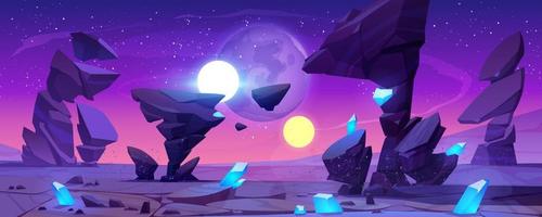 Alien planet landscape at night for space game vector