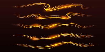 Set of realistic yellow fire trails on black vector