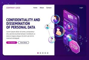 Personal data protection isometric landing page vector