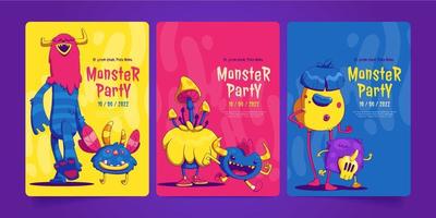 Monster party invitation flyer templates, posters vector