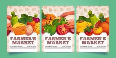 carteles del mercado de agricultores con productos agrícolas vector
