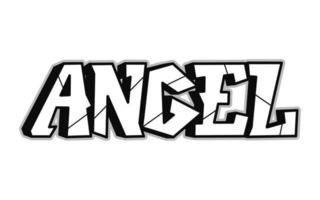 Angel word trippy psychedelic graffiti style letters.Vector hand drawn doodle cartoon logo Angel illustration. Funny cool trippy letters, fashion, graffiti style print for t-shirt, poster concept vector