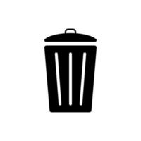 Black trash can with lid icon. Basket for dumping and storing household and food waste for further vector recycling
