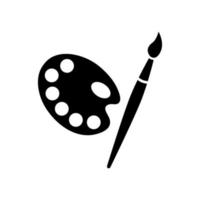 Art palette with brush icon. Oval black board for artist with paints and hole for hand. Tool for creative sketches and vector paintings