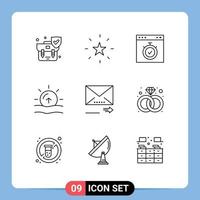 Mobile Interface Outline Set of 9 Pictograms of email sunrise browser sun time Editable Vector Design Elements