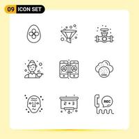 conjunto de 9 iconos modernos de la interfaz de usuario símbolos signos para llamar al té cocina mecánica cocinar elementos de diseño vectorial editables vector