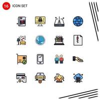 Mobile Interface Flat Color Filled Line Set of 16 Pictograms of love lump down design globe Editable Creative Vector Design Elements