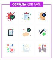 CORONAVIRUS 9 Flat Color Icon set on the theme of Corona epidemic contains icons such as clean illness paper hospital chart human viral coronavirus 2019nov disease Vector Design Elements