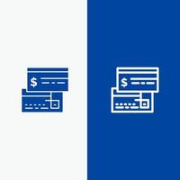 tarjeta de pago directo crédito débito línea directa y glifo icono sólido banner azul línea y glifo icono sólido banner azul vector