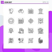 User Interface Pack of 16 Basic Outlines of marine power flag plant student Editable Vector Design Elements