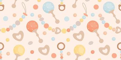 Cute pattern of boho baby toys in Scandinavian style. Background design for fashion fabrics, textile graphics, prints, wrapping paper. Newborn essentials collection in boho style. Vector illustration
