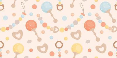 Cute pattern of boho baby toys in Scandinavian style. Background design for fashion fabrics, textile graphics, prints, wrapping paper. Newborn essentials collection in boho style. Vector illustration