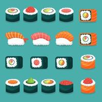 Japanese sushi and rolls icons. Vector illustration.