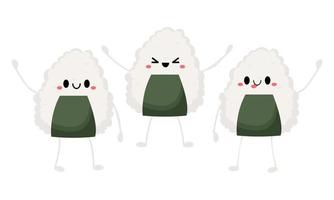 Onigiri character. Kawaii Japanese dish. Vector illustration.