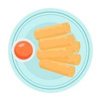 Spring rolls with sauce. vector illustration