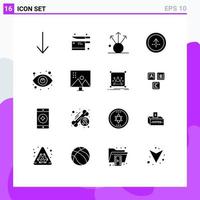 Solid Glyph Pack of 16 Universal Symbols of view search share eye navigation Editable Vector Design Elements