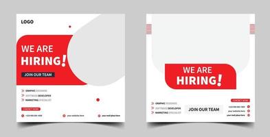 We are hiring job vacancy social media post banner design template with red color. We are hiring job vacancy square web banner design. vector