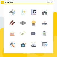 Pack of 16 Modern Flat Colors Signs and Symbols for Web Print Media such as dumbbell food album barbeque game pad Editable Pack of Creative Vector Design Elements