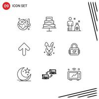 Pack of 9 Modern Outlines Signs and Symbols for Web Print Media such as rabbit bynny business upload arrow Editable Vector Design Elements