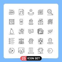 25 Line Black Icon Pack Outline Symbols for Mobile Apps isolated on white background 25 Icons Set vector