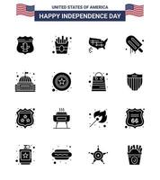 Set of 16 USA Day Icons American Symbols Independence Day Signs for house place states usa cream Editable USA Day Vector Design Elements