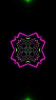 Flying through a multicolored neon tunnel with diamond-shaped figures. Vertical looped Kaleidoscope video